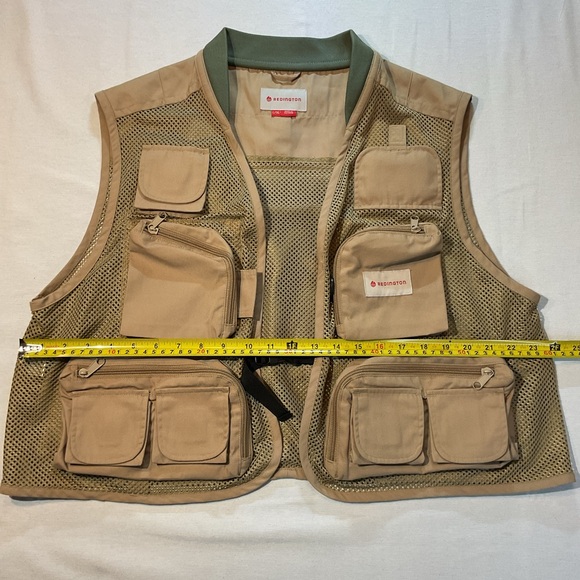Redington Fishing Wading Vest Tan Green Trim Size L/XL, Multiple Zip Pockets - Picture 4 of 6